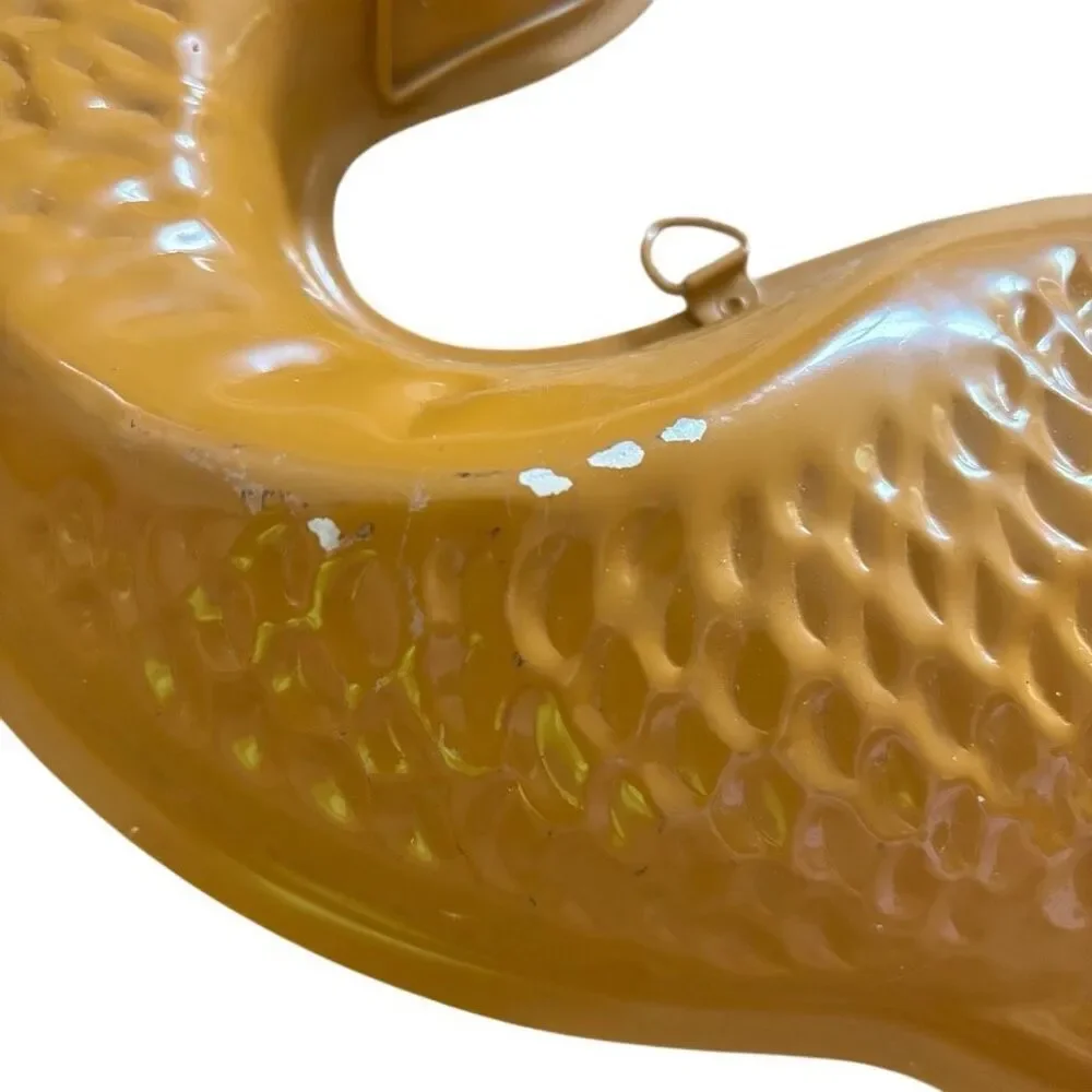 Vintage Yellow Fish Shaped Metal Wall Hanging Jello Food Mold Pan